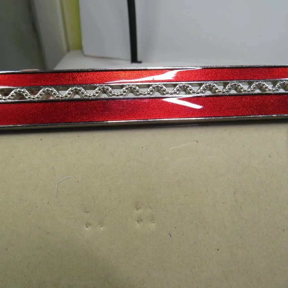 Red Enamel Metal w Rhinestone BOW Picture Frame w silver accents
